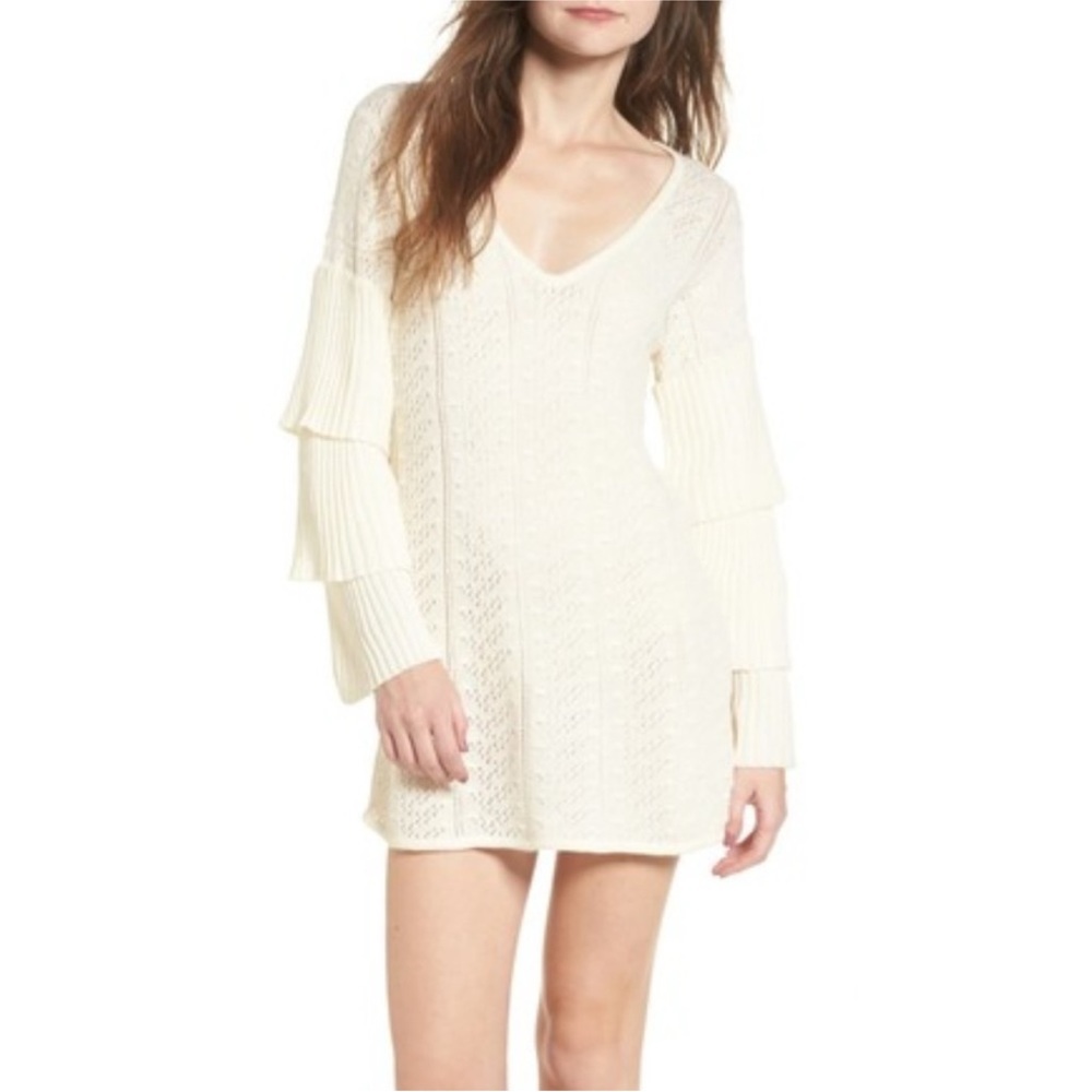 Tularosa Scout Knit Ruffle Sleeve Dress in Cream